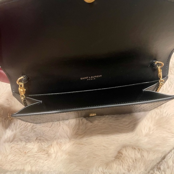 YSL Uptown Croc Embossed Leather Chain Wallet - Picture 5 of 8